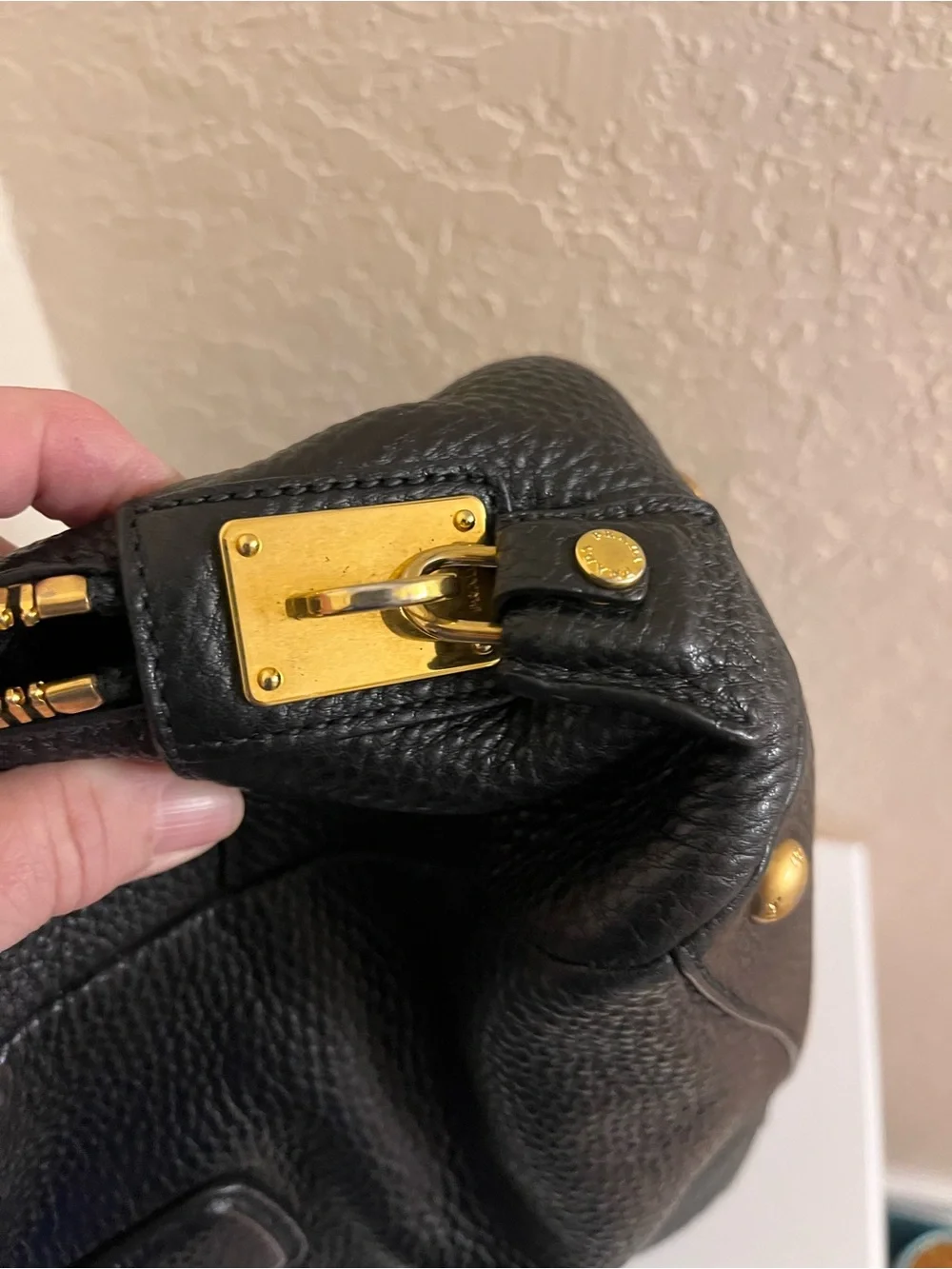 Prada Vintage Nero Pebble Leather Vitello Daino Bauletto Satchel, Gold Hardware